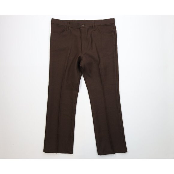 Vintage 90s Wrangler Mens 38x29 Knit Flared Wide Leg Chino Pants Trousers Brown
